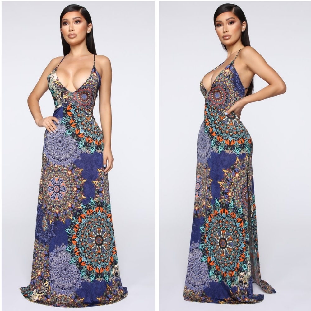 ESTELLA PRINTED MAXI DRESS NAVY COMBO